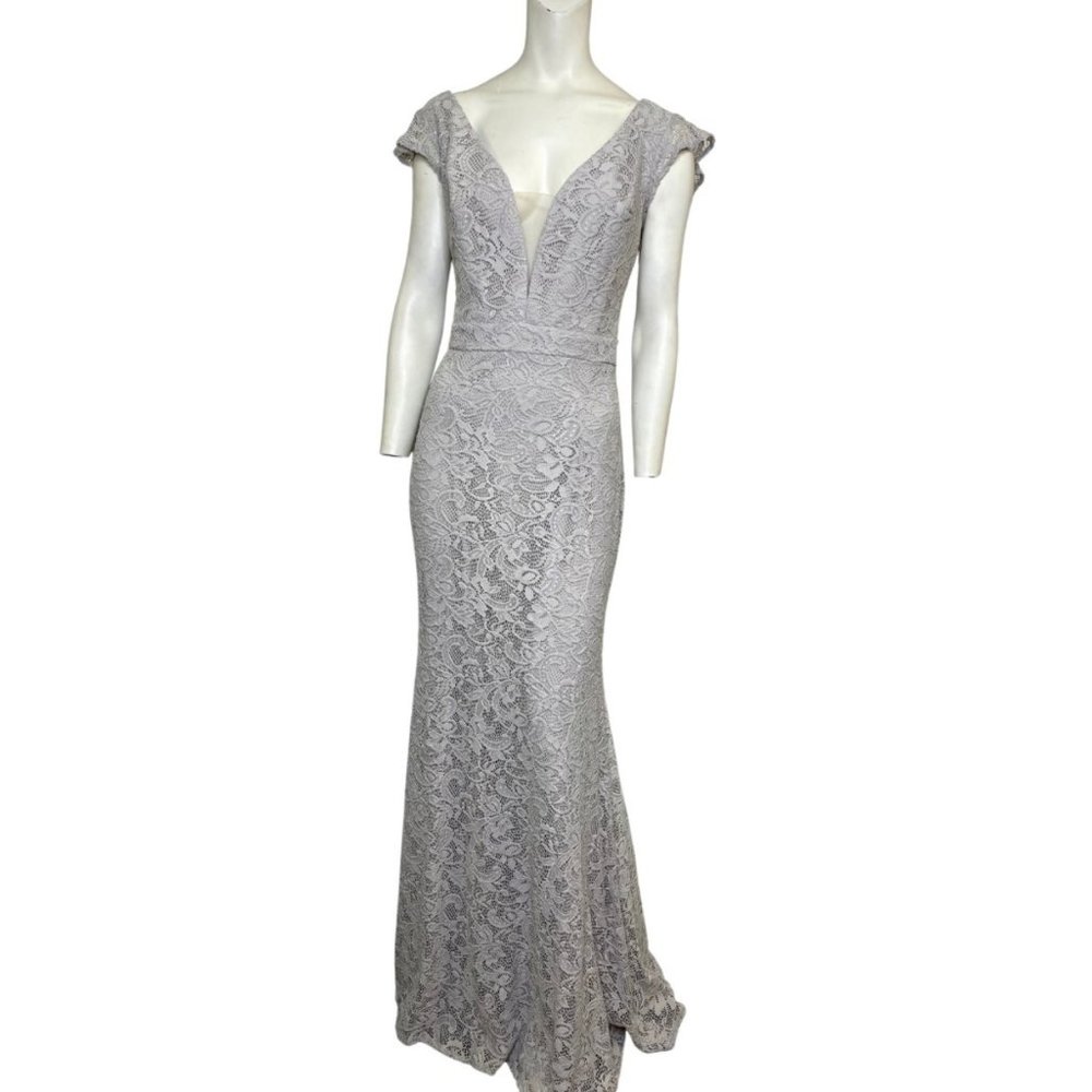 Maniju Lace V-Neck Cap Sleeve Gown Grey Size Extra Extra Large NWT